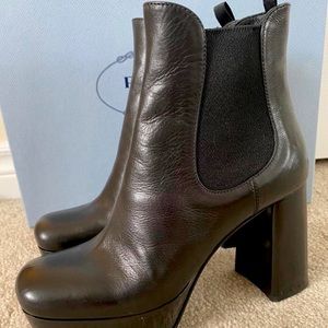 Prada leather ankle boots. Made in Italy.